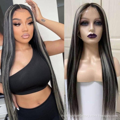 Customized Highlight 613 With Dark Colored Human Hair Wig Straight Ombre HD Transparent Lace Front Wigs For Women